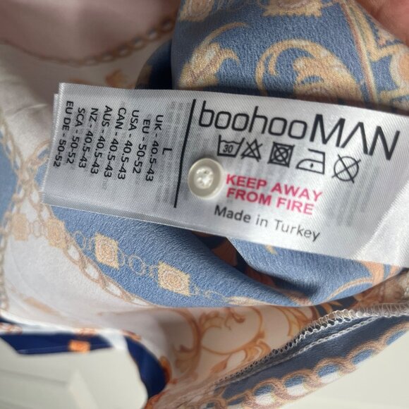 BoohooMAN Mens Large Gold Chain Pattern Button Up Short Sleeve NWT - Picture 8 of 9